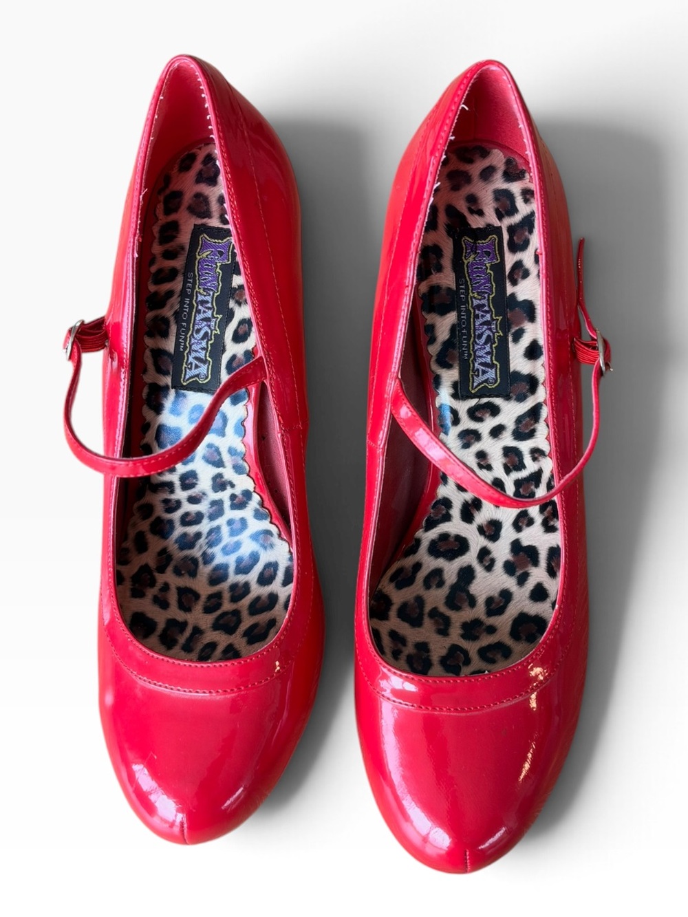 Funtasma Red Patent Mary Jane Heels with Leopard Insole